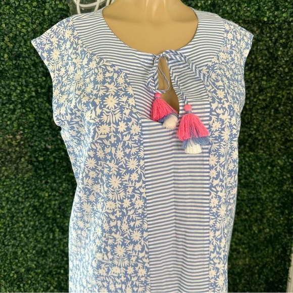 Vineyard Vines Border Otomi Sometset Tunic Floral Stripe Tassel Dress Size M - Picture 5 of 13